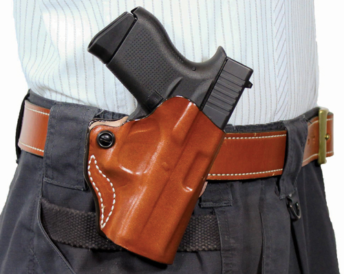 DESANTIS MINI SCABBARD HOLSTER - RH OWB LEATHER KIMBER MICRO TN