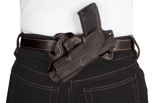 DESANTIS SMALL OF BACK HOLSTER - RH OWB LEATHER COLT 1911 BLK
