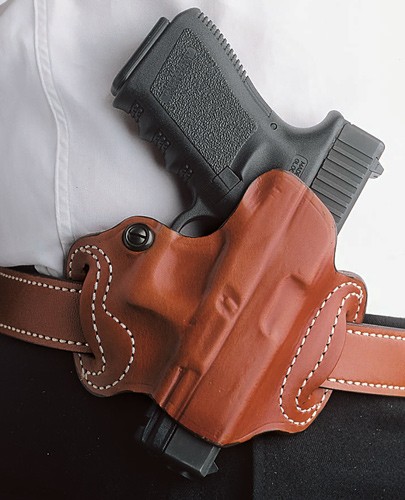 DESANTIS MINI SLIDE HOLSTER - OWB RH LTHR FITS GLOCK 19 TAN