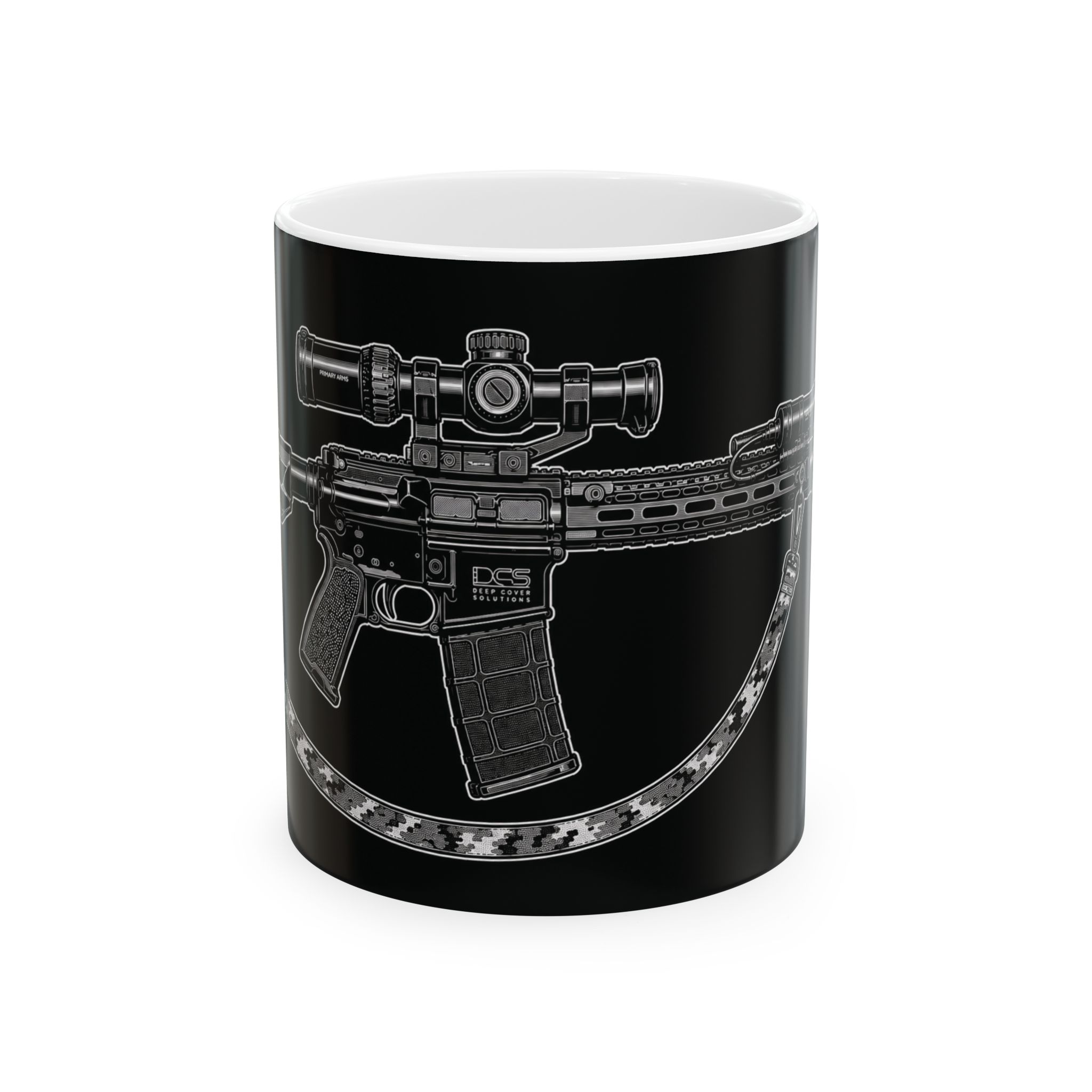AR-Style Rifle Ceramic Mug — Tactical Black Coffee Cup for Shooters & Gun Enthusiasts
