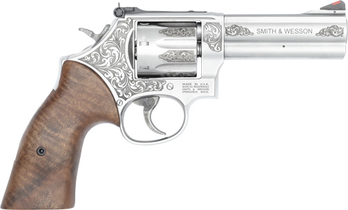 S&W 686PLUS ENGRAVED 4.13" 357 - 7-SHOT WOOD GRIPS SS